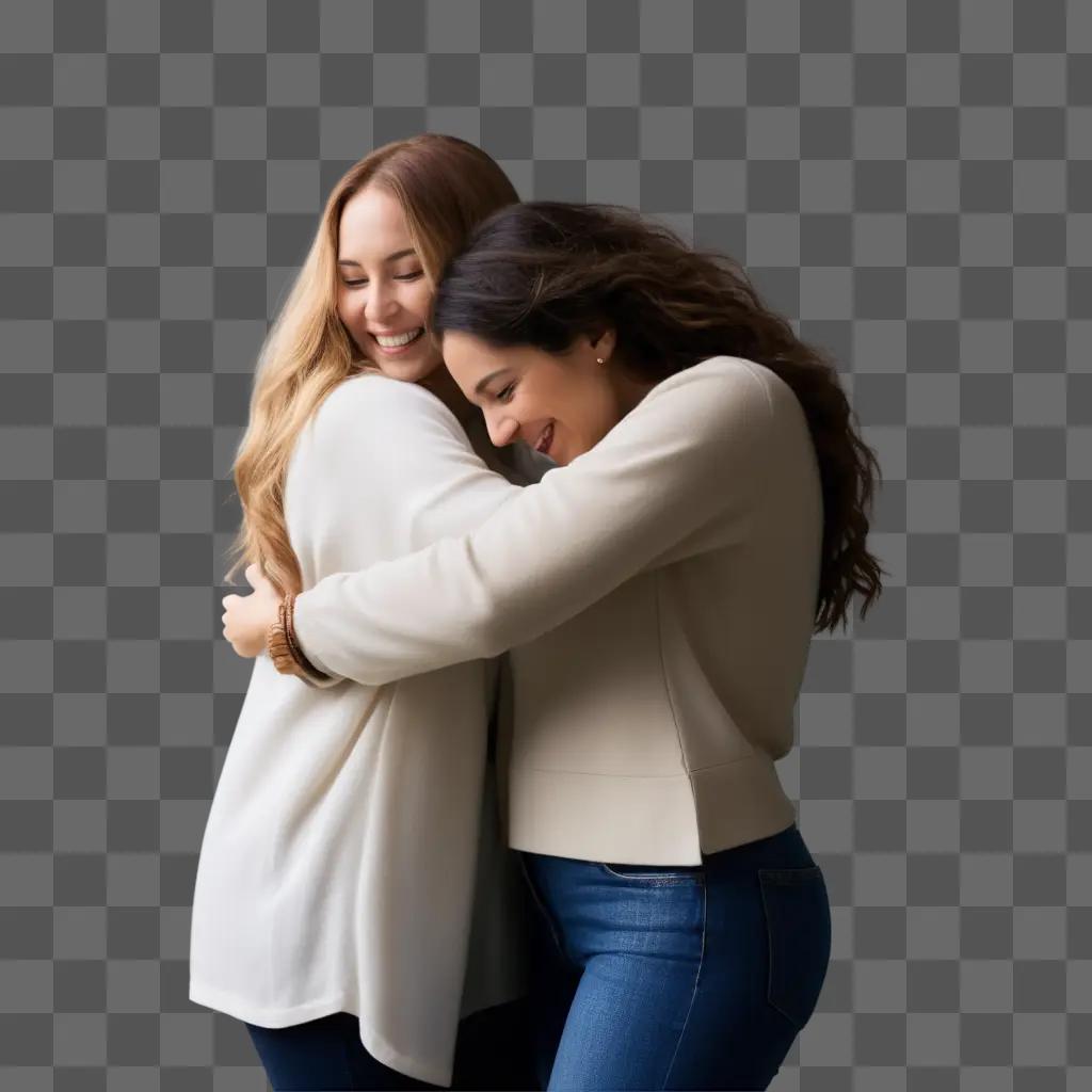 Two women embracing in a hug