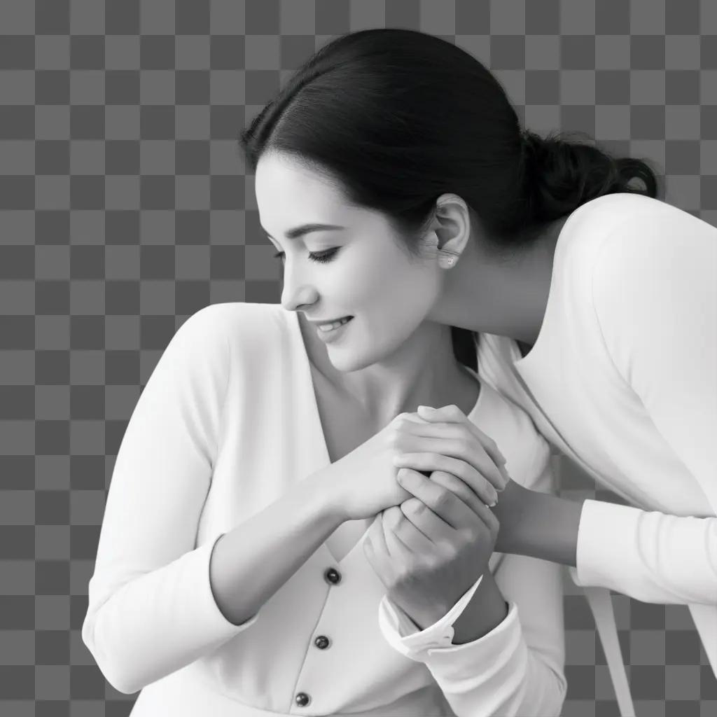 Two women holding hands in a black and white photo