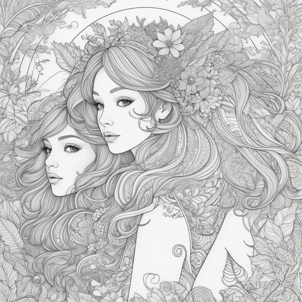 Two women in a garden coloring pages