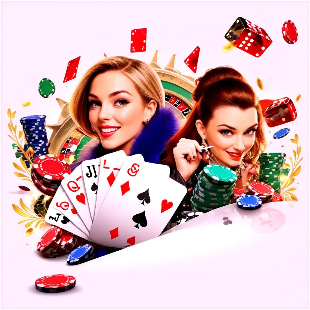 Two women in casino games with cards and chips