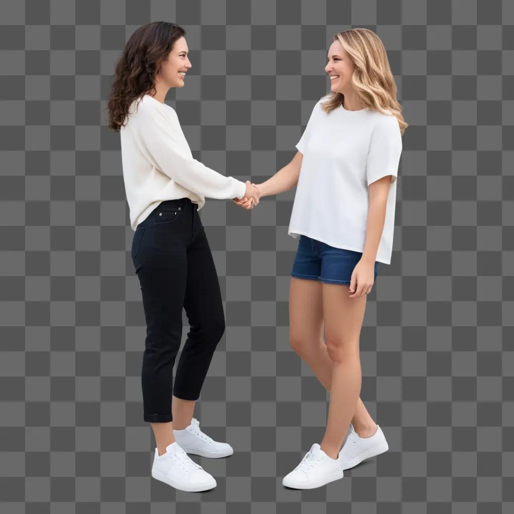 Two women in white shirts shaking hands