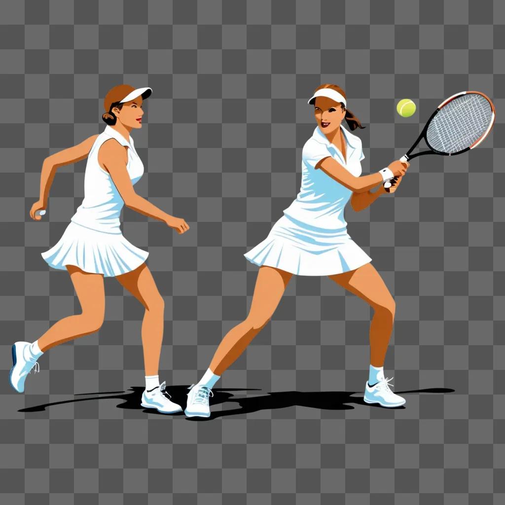 クリップアートの画像でテニスをする2人の女性