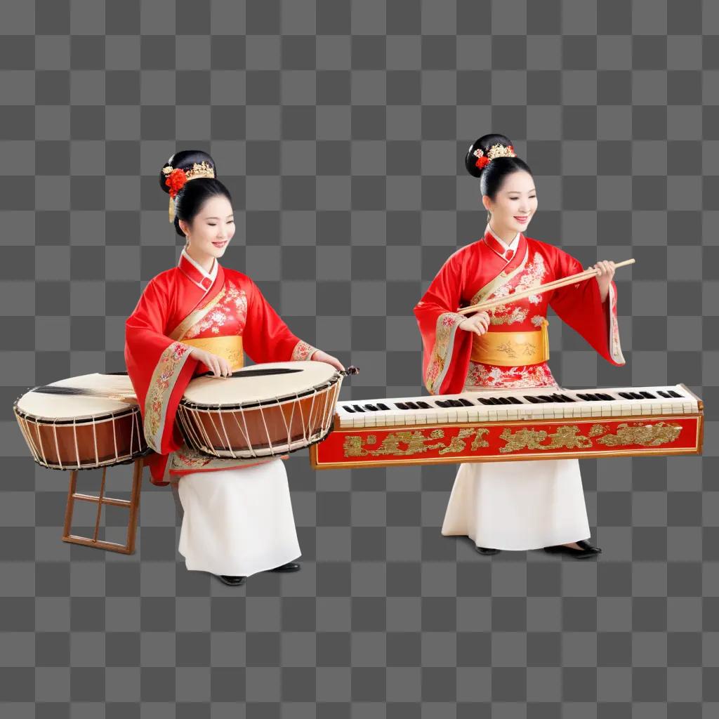 Two women play traditional Chinese instruments