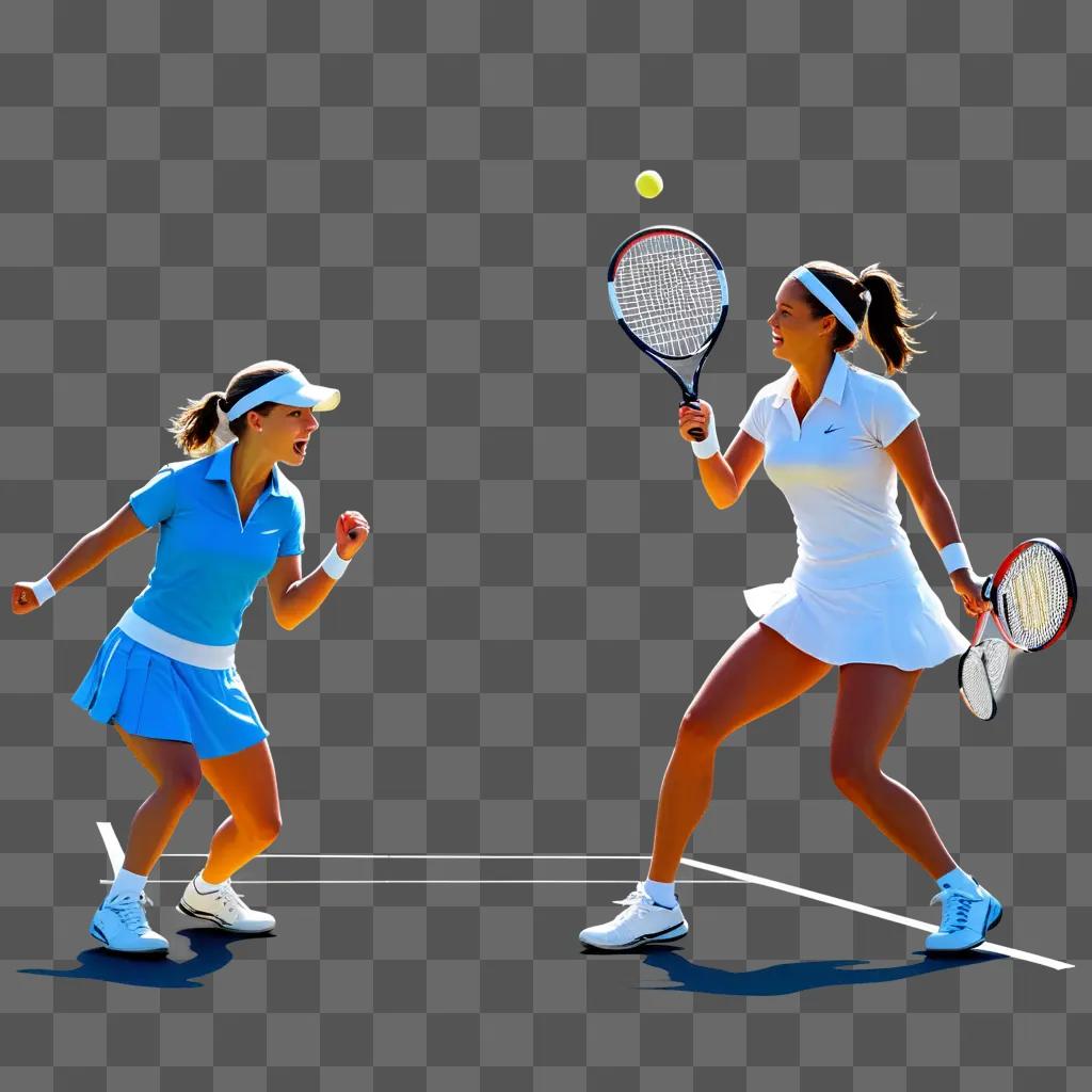 デジタル画像でテニスをする2人の女性