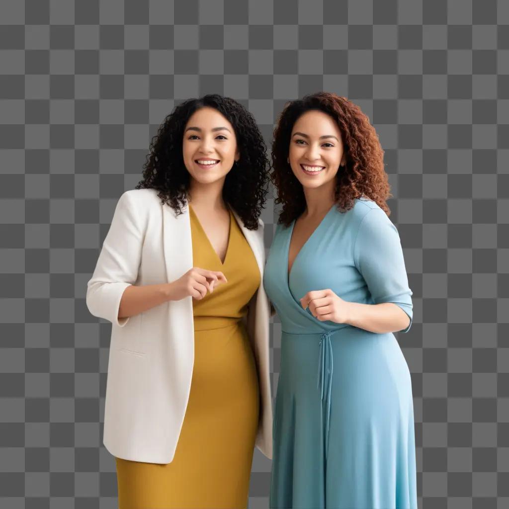 Two women pose for a picture in a professional setting