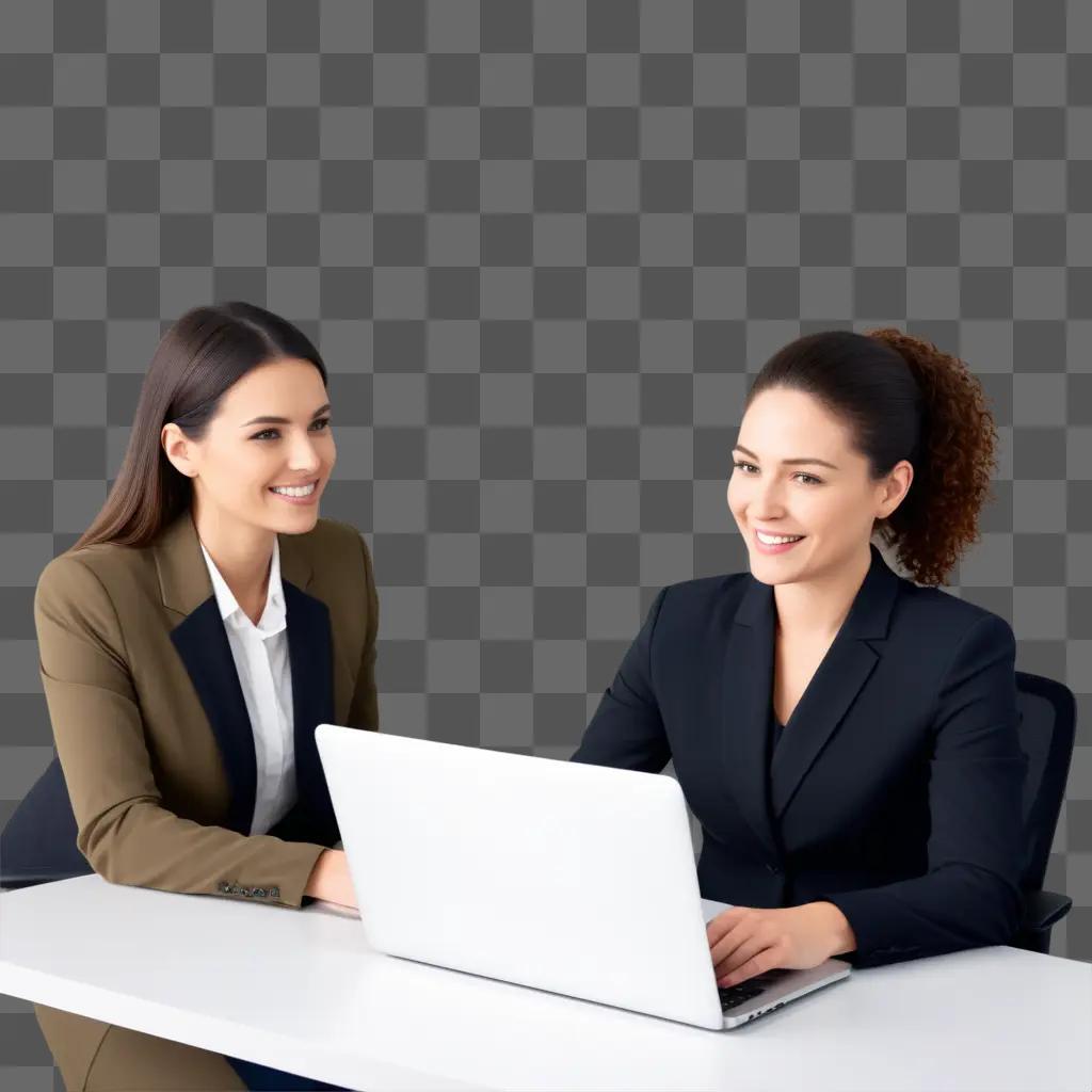 Two women with laptop on desk in office environment