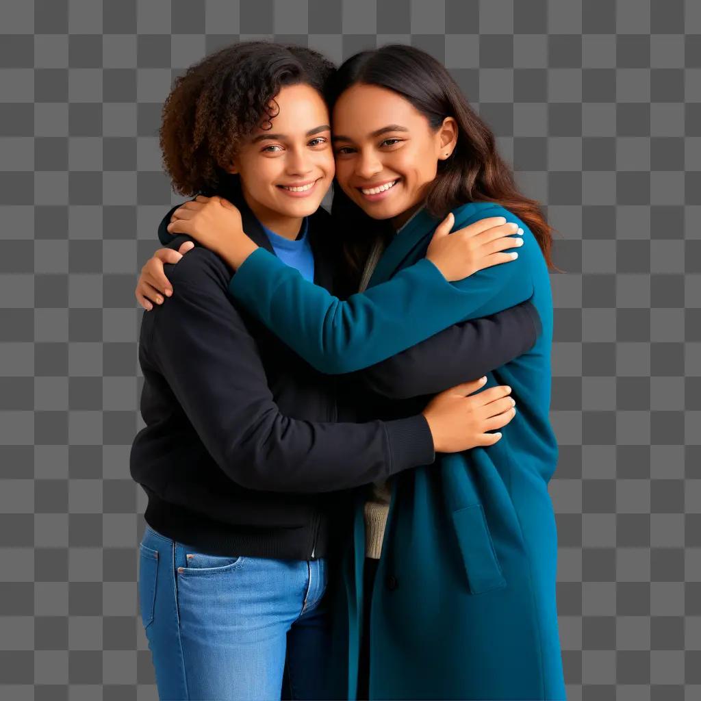 Two young women embracing each other in a hug