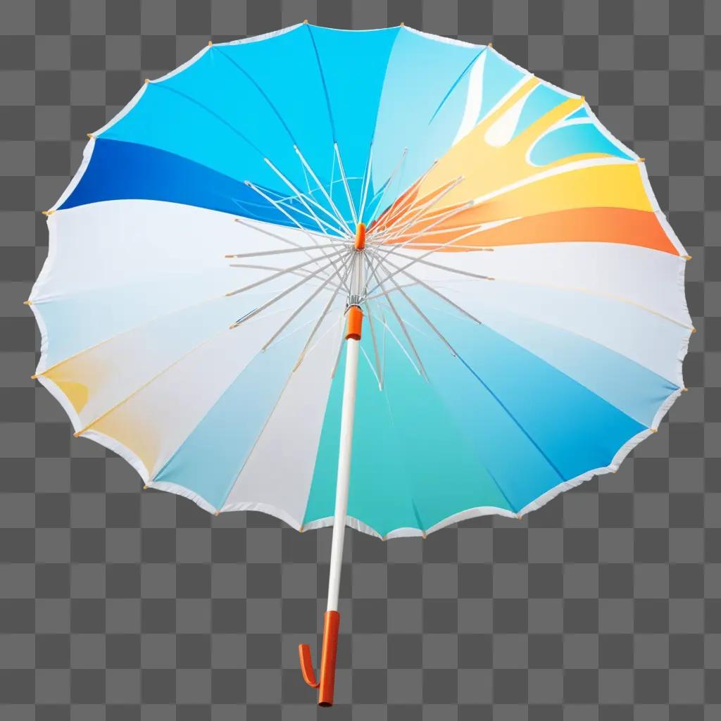 Umbrella with blue, yellow, and orange hues on a blue background