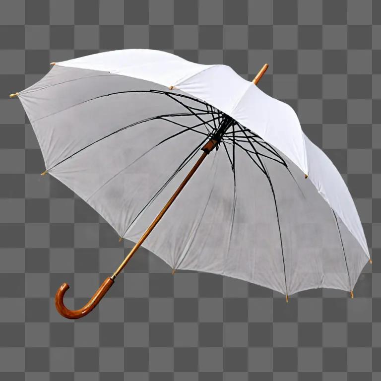 Umbrella with wooden handle against white background