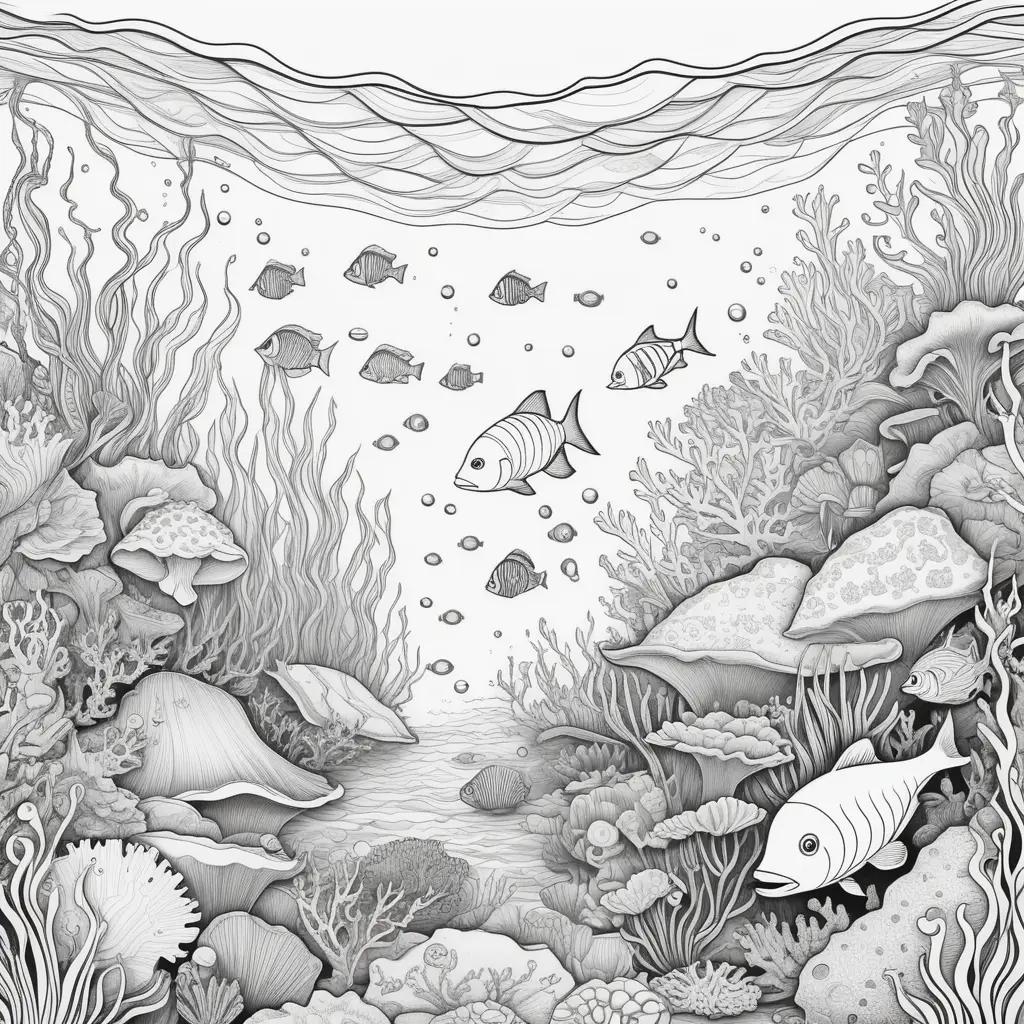 Under the Sea Coloring Pages: Fish, Coral and Rocks