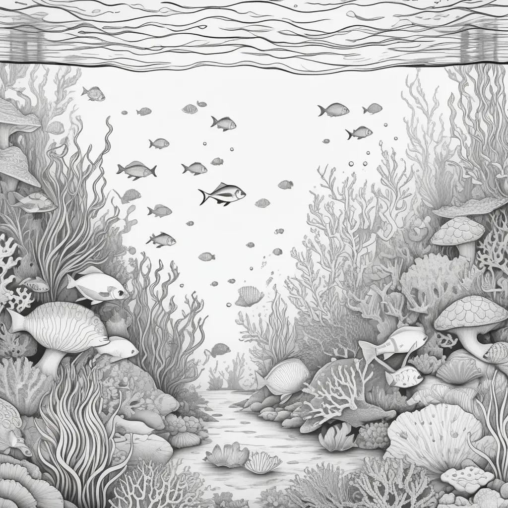 海中 ぬりえ:魚とサンゴ礁