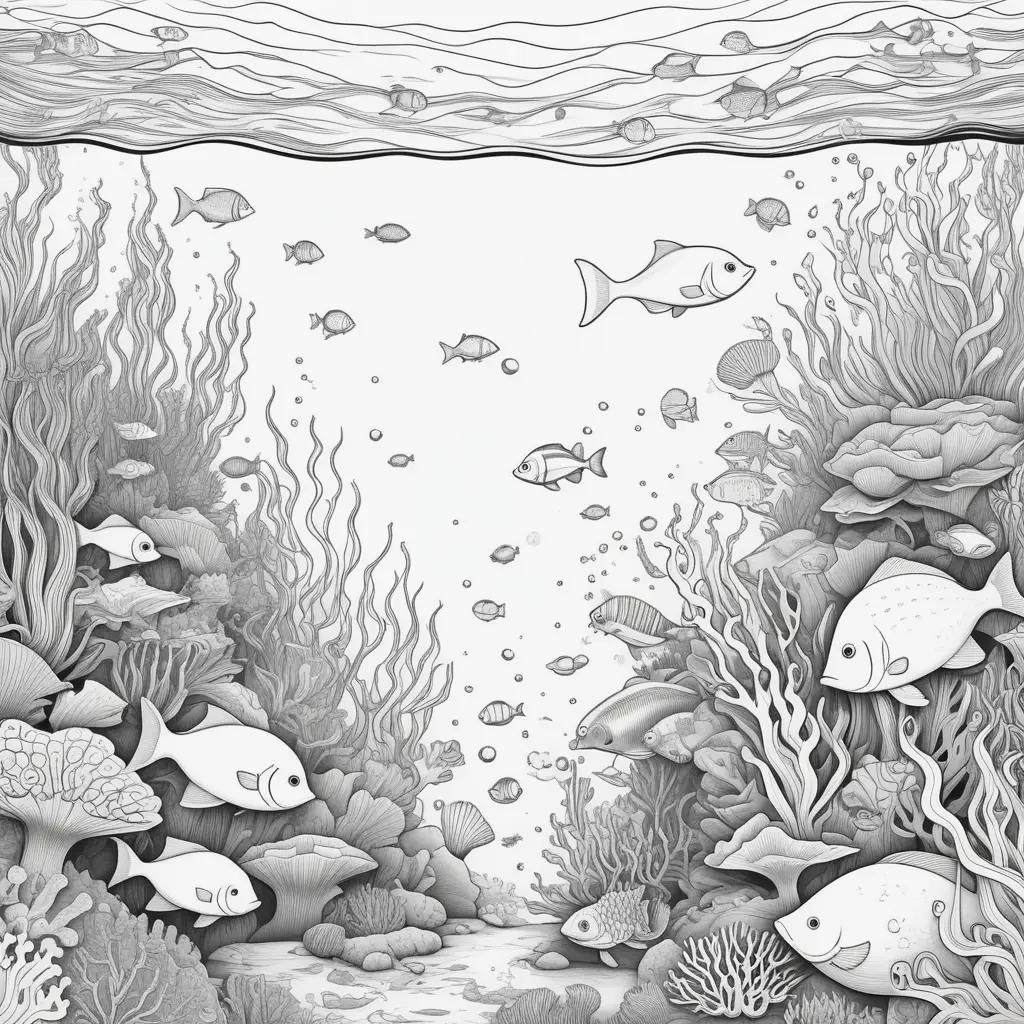 Under the sea coloring pages: Fish and coral