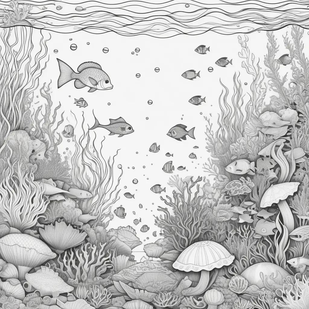 Under the sea coloring pages featuring fish and sea creatures