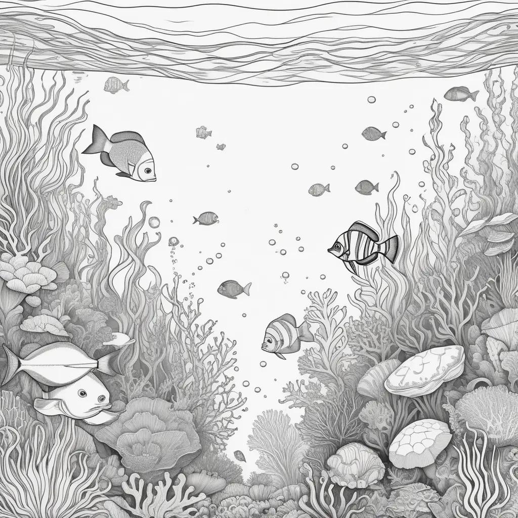 Under the sea coloring pages of fish and coral