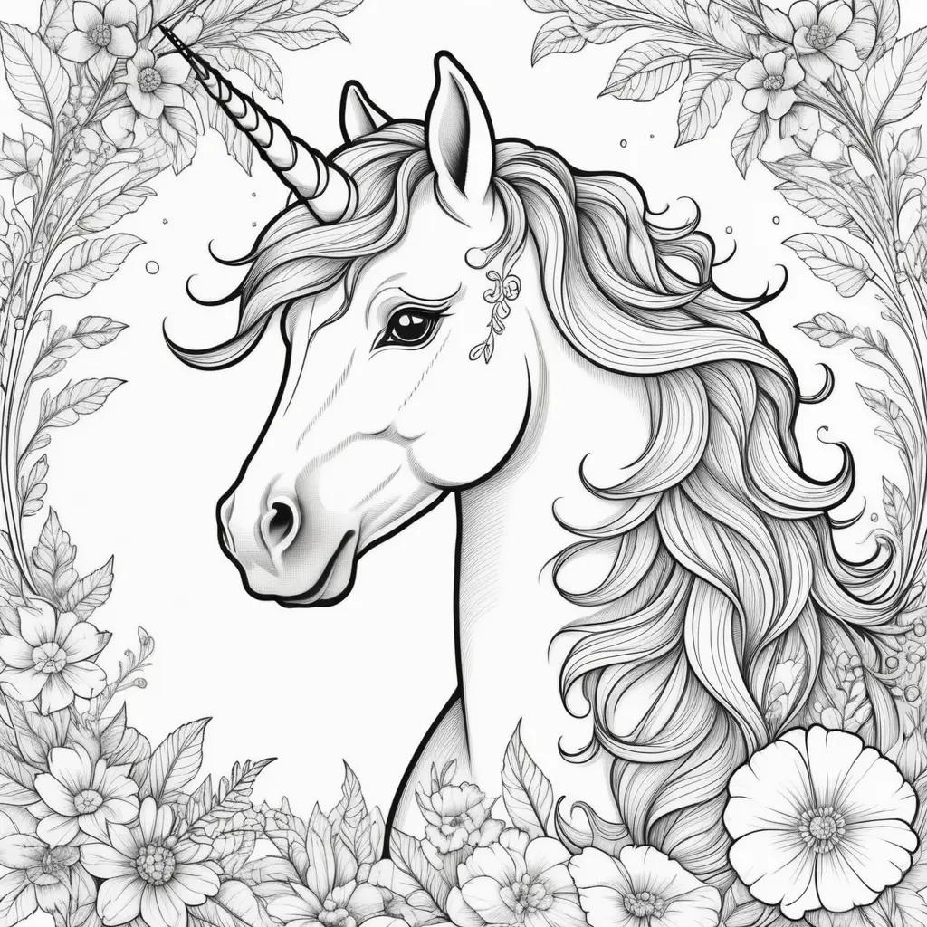 Unicorn Coloring Pages: A Beautiful, Black and White Coloring Book for Adults