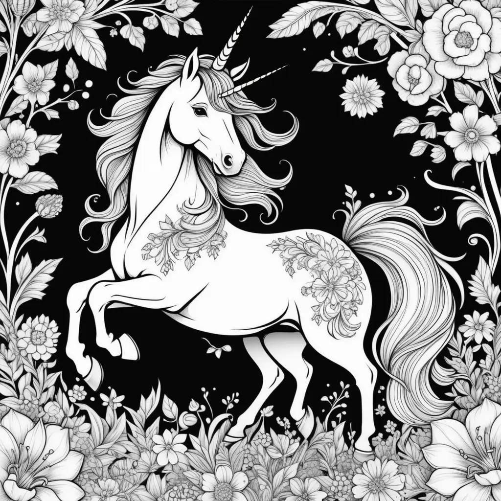 Unicorn Coloring Pages with Floral Design