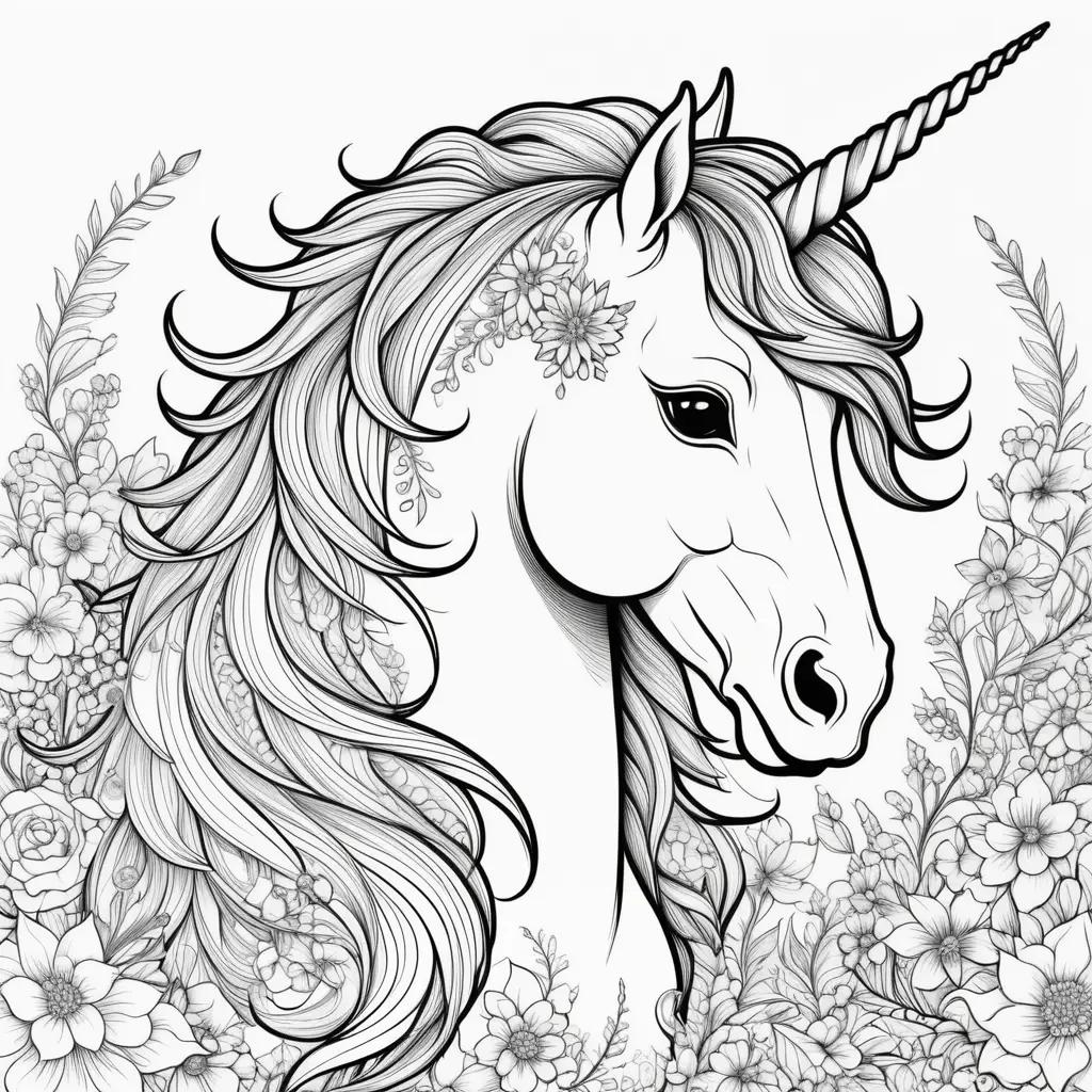 Unicorn coloring pages with floral background