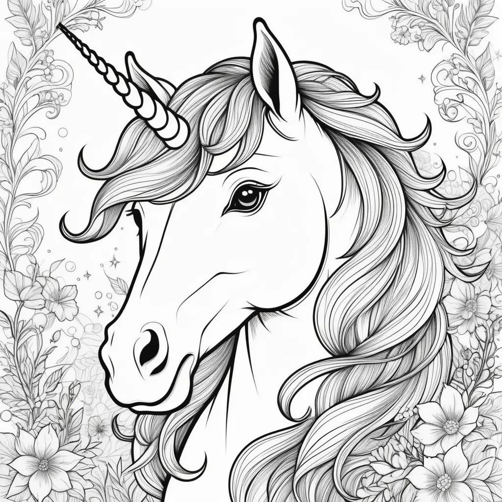 Unicorns, flowers, and swirls - coloring pages