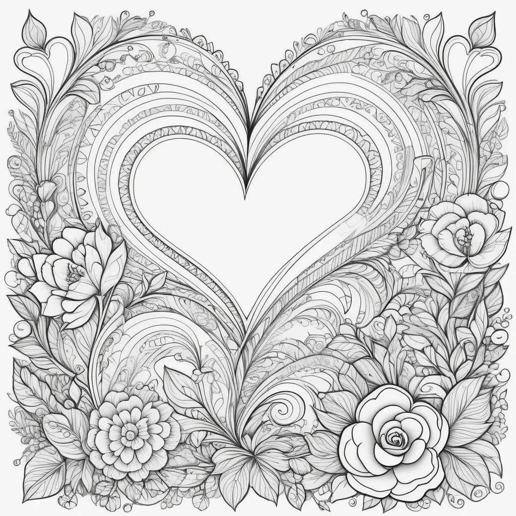 Valentine Day Coloring Pages - Love Heart Flower Decorations