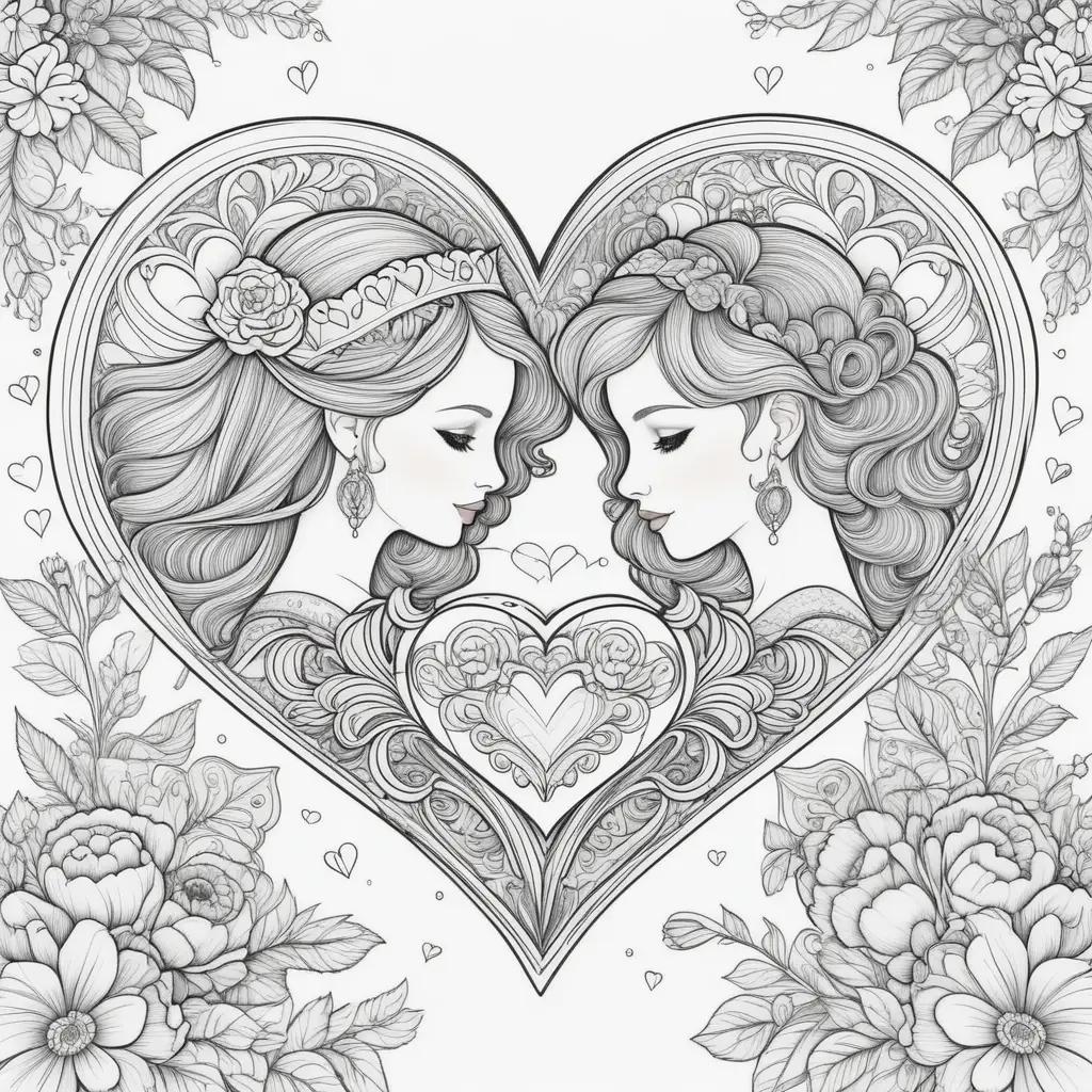 Valentine Day Coloring Pages: Two women in love