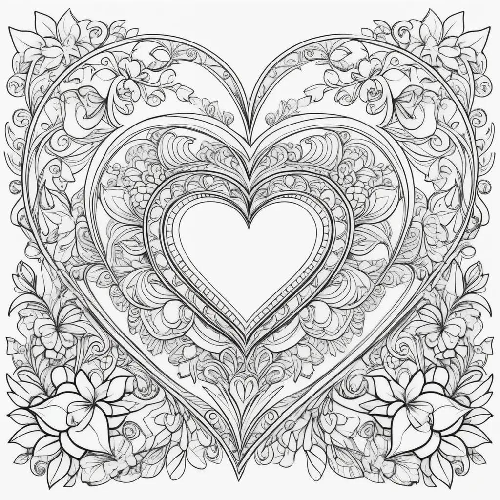 Valentine coloring pages to print for free: hearts and flowers