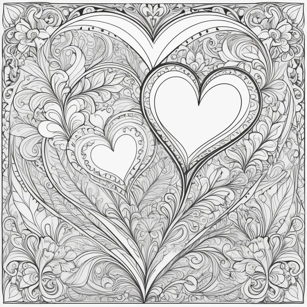 Valentine coloring pages with black and white hearts