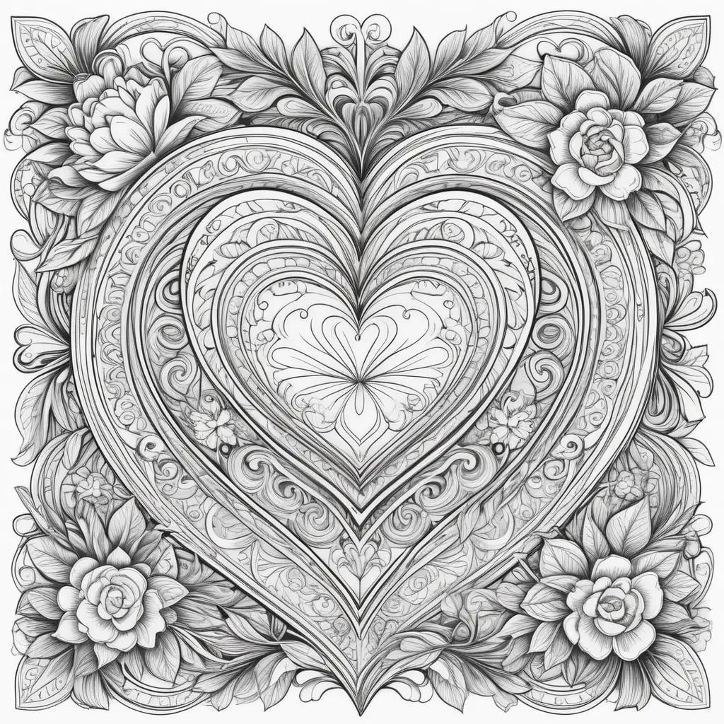 Valentines Day Coloring Pages: Heart and Flower Design