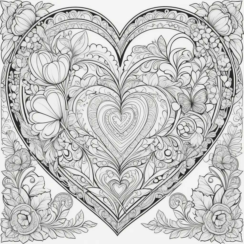 Valentines Day Coloring Pages: Heart and Flowers