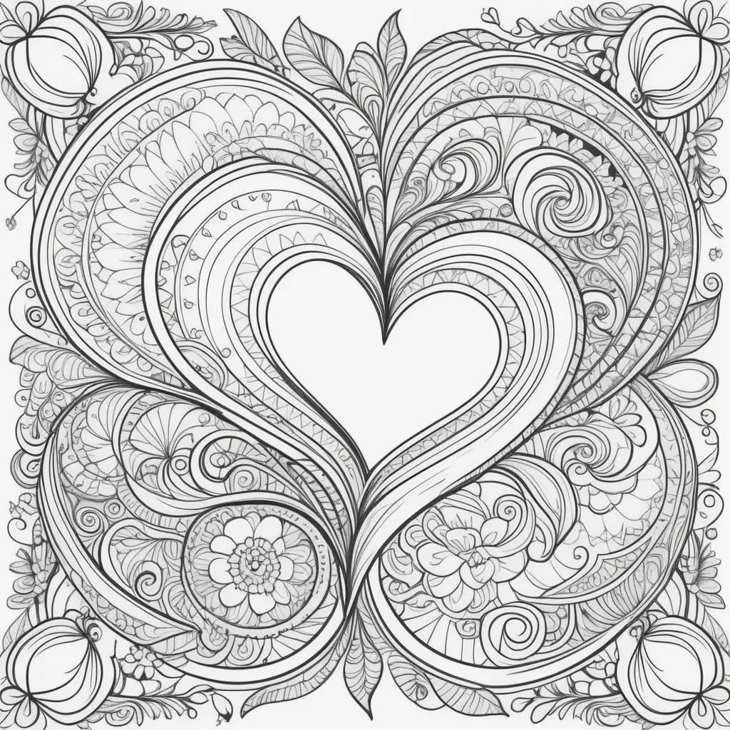 Valentines Day Coloring Pages Featuring a Heart and Flowers