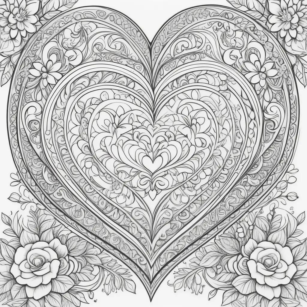 Valentines Day Coloring Pages with Beautiful Flowers and Heart