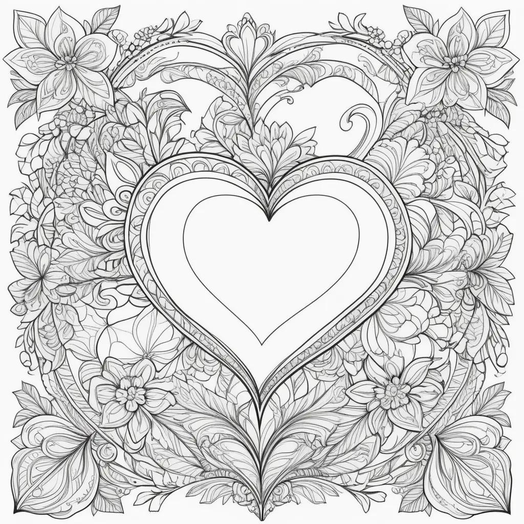 Valentines Day coloring pages featuring a heart and flowers