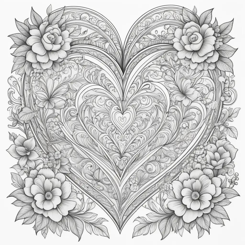 Valentines Day coloring pages featuring a heart and flowers