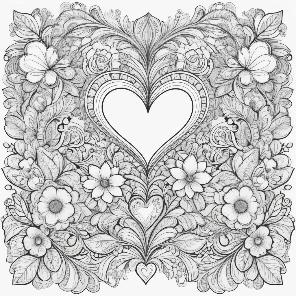 Valentines Day coloring pages featuring a heart and flowers