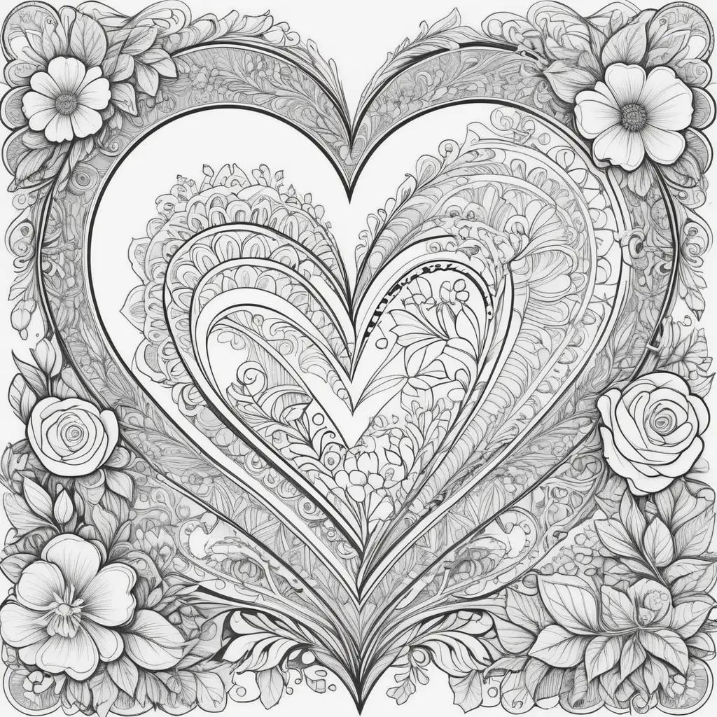 Valentines Day coloring pages featuring hearts and flowers