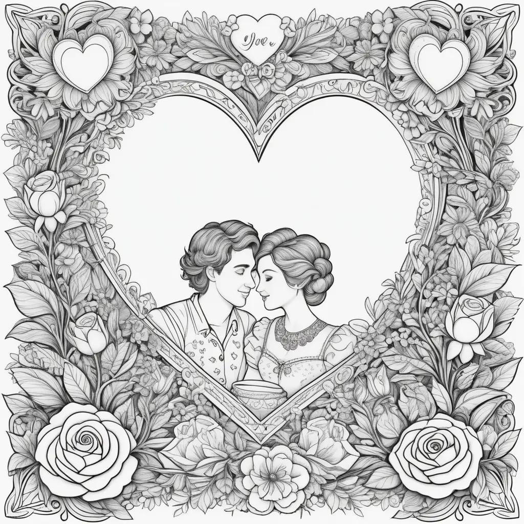 Valentines Day coloring pages with a heart and flowers