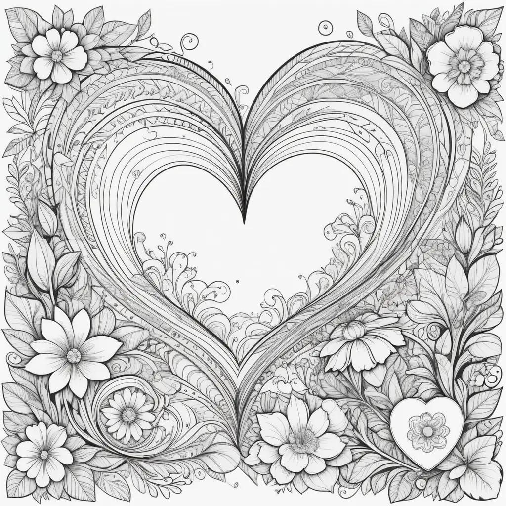 Valentines Day coloring pages with flowers and hearts