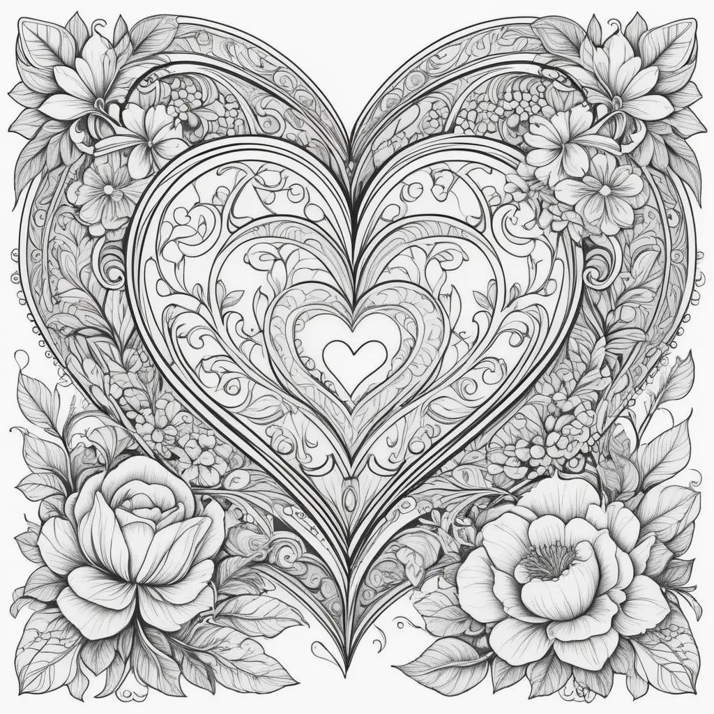 Valentines Day heart coloring page with flowers