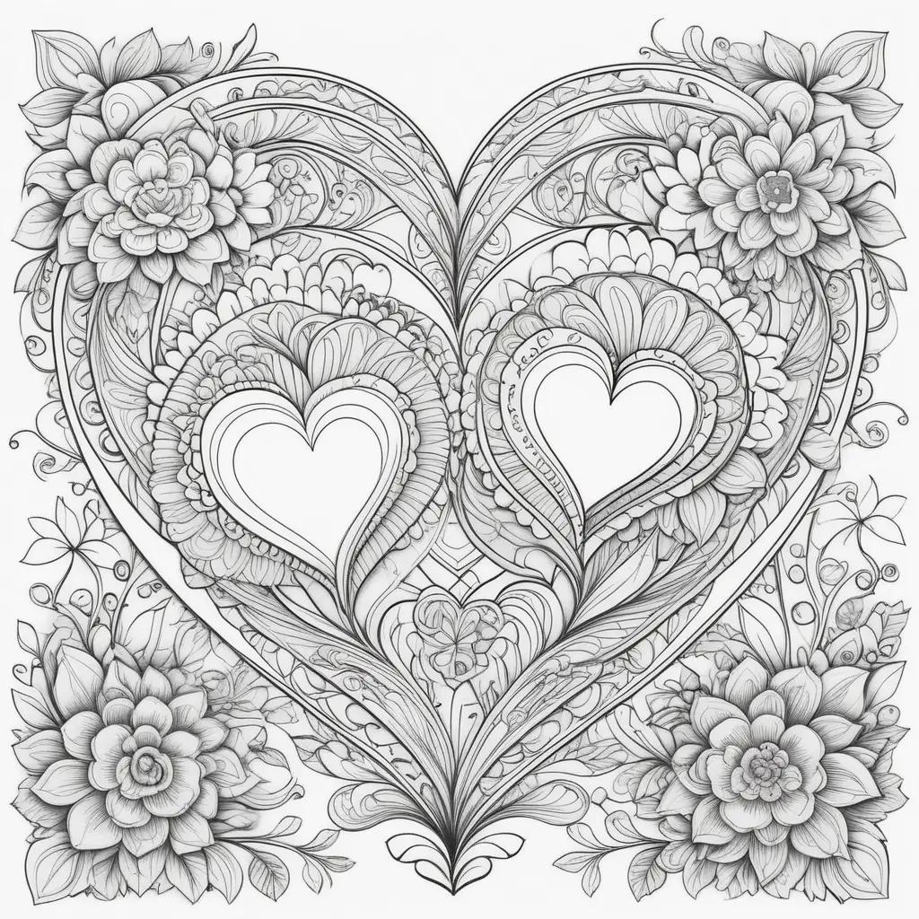 Valentines coloring pages featuring hearts and flowers