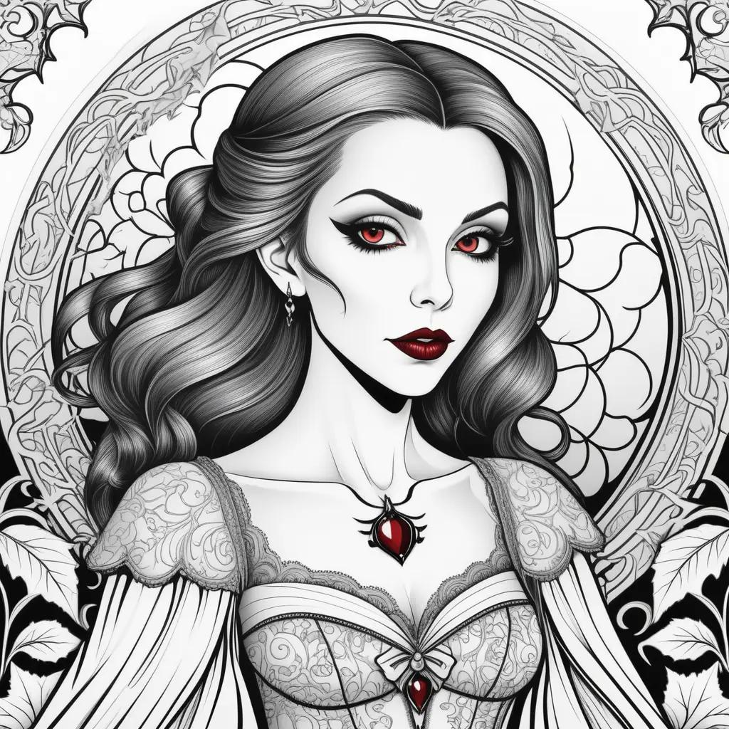 Vampire coloring pages featuring a beautiful young woman