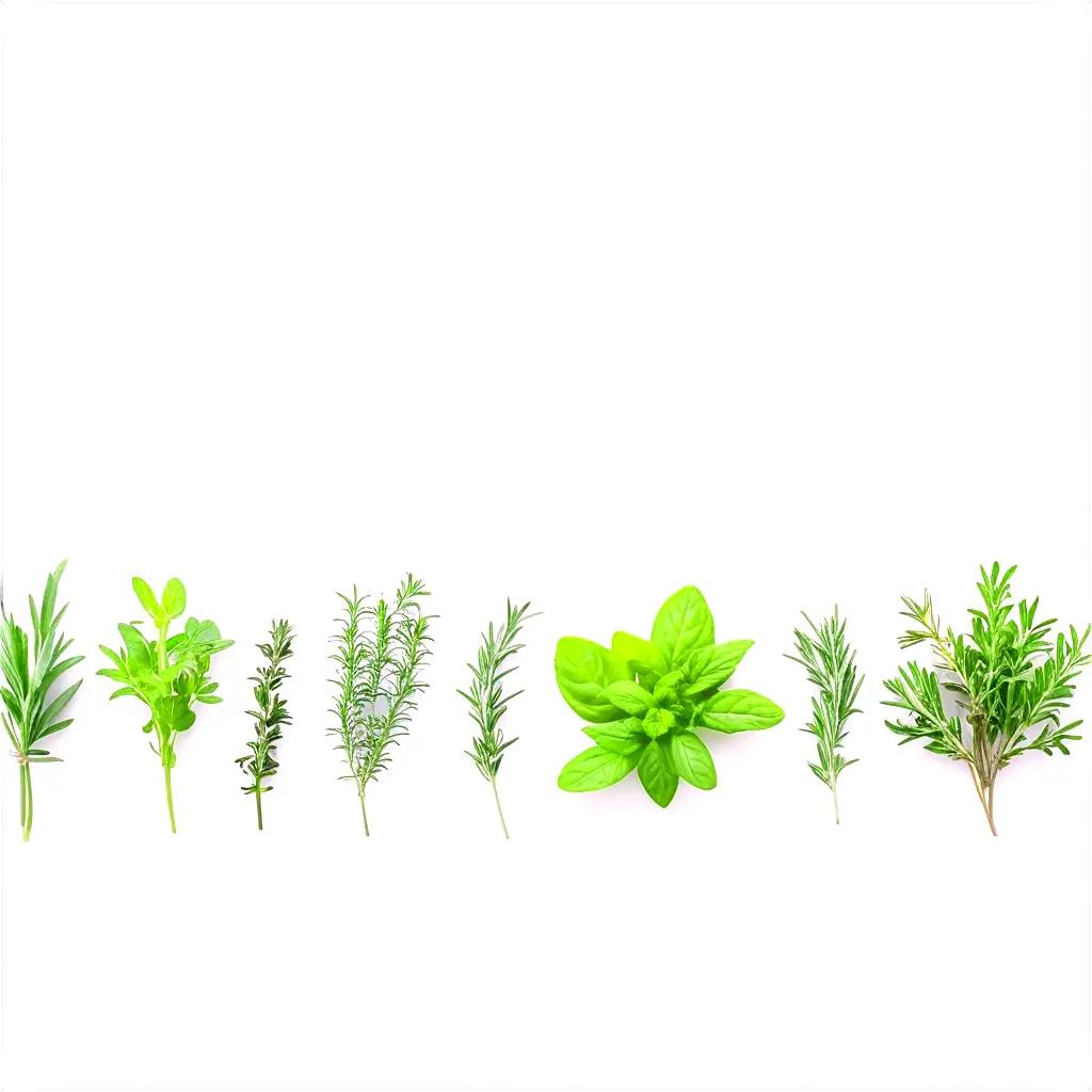 Variety of fresh herbs on a white background