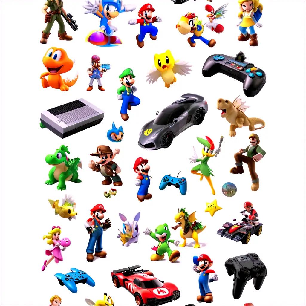 Various Nintendo video game characters and items