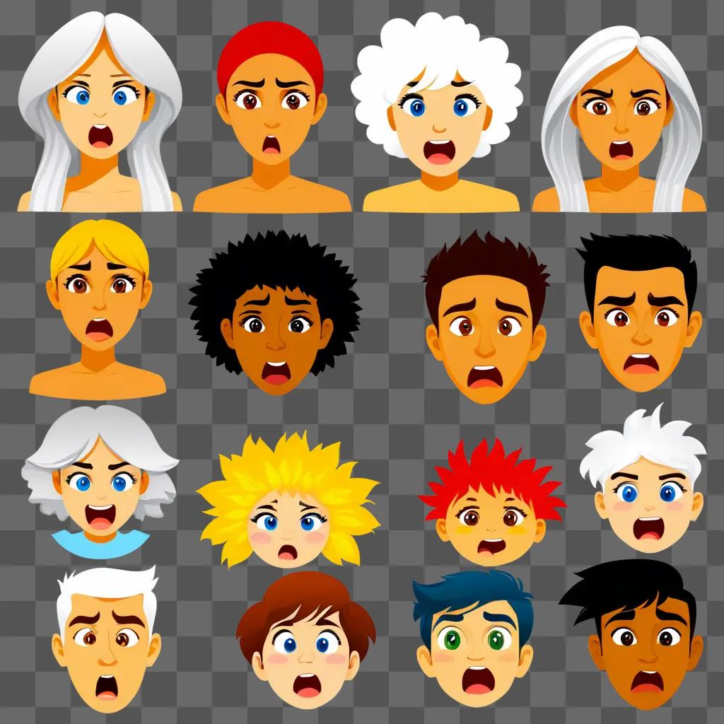 Various cartoon faces convey emotions