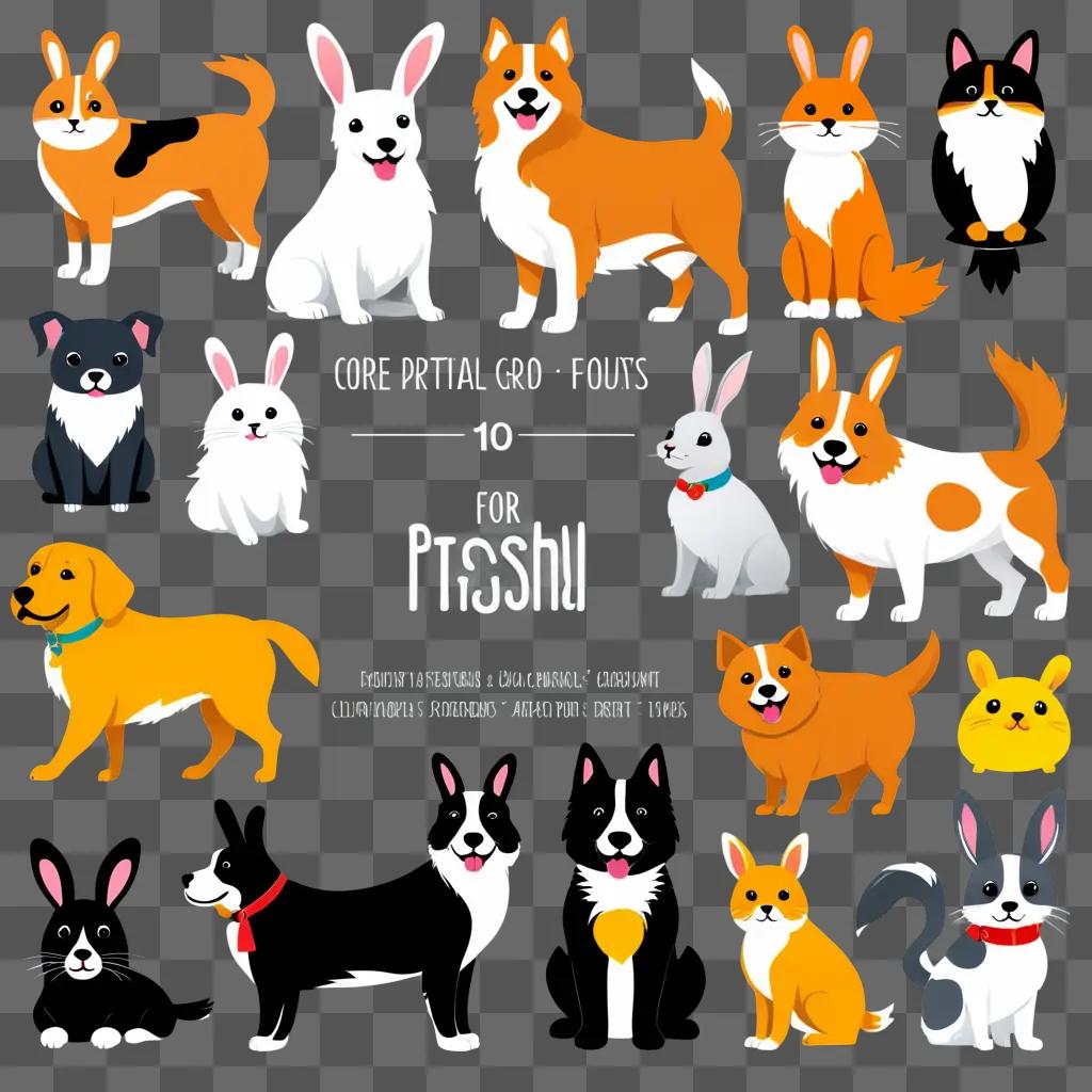 Various cute pets in cartoon clipart