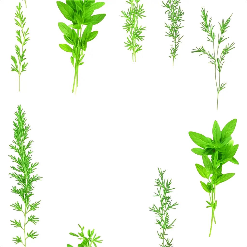 Various herbs against a white background