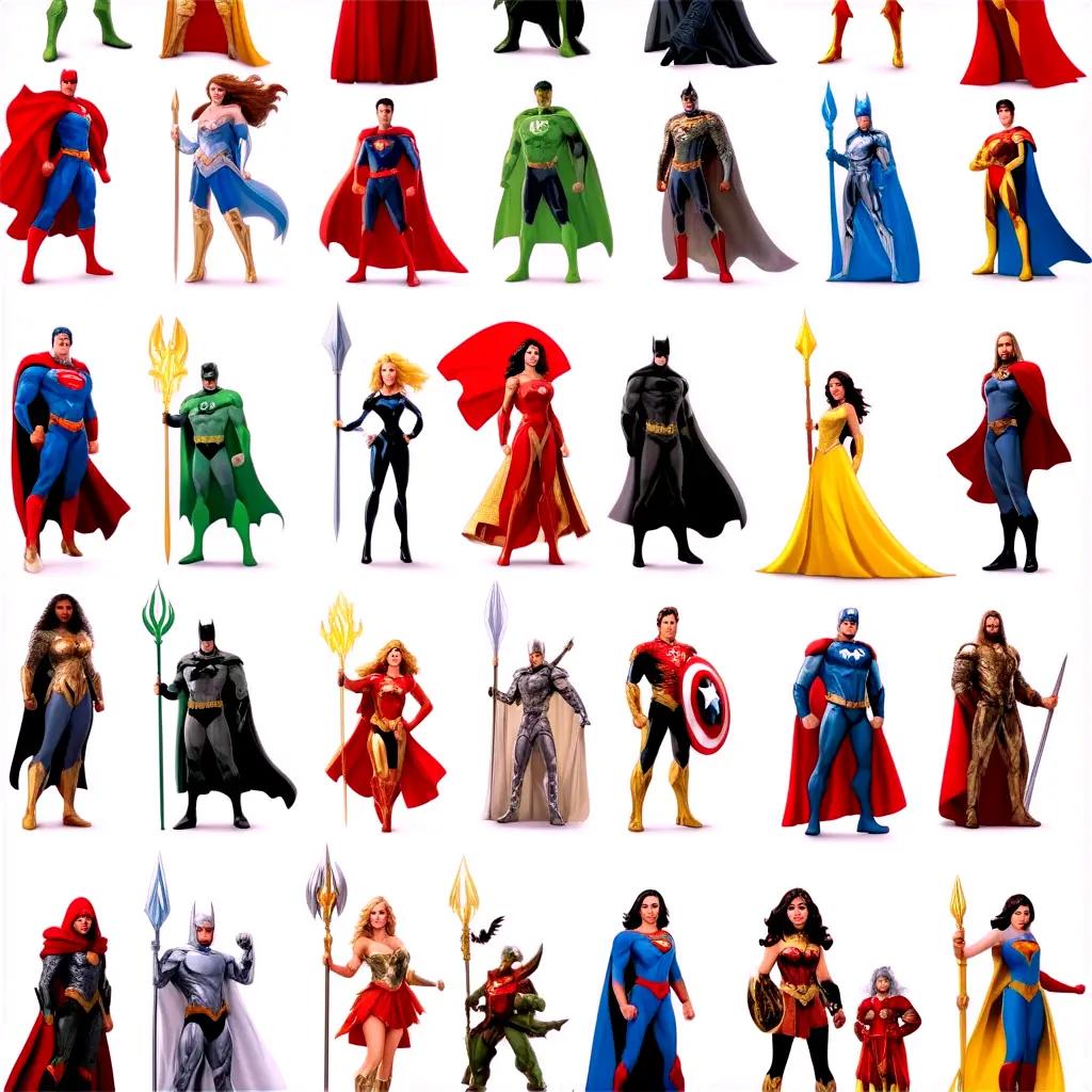 Various heroes are depicted in this colorful image