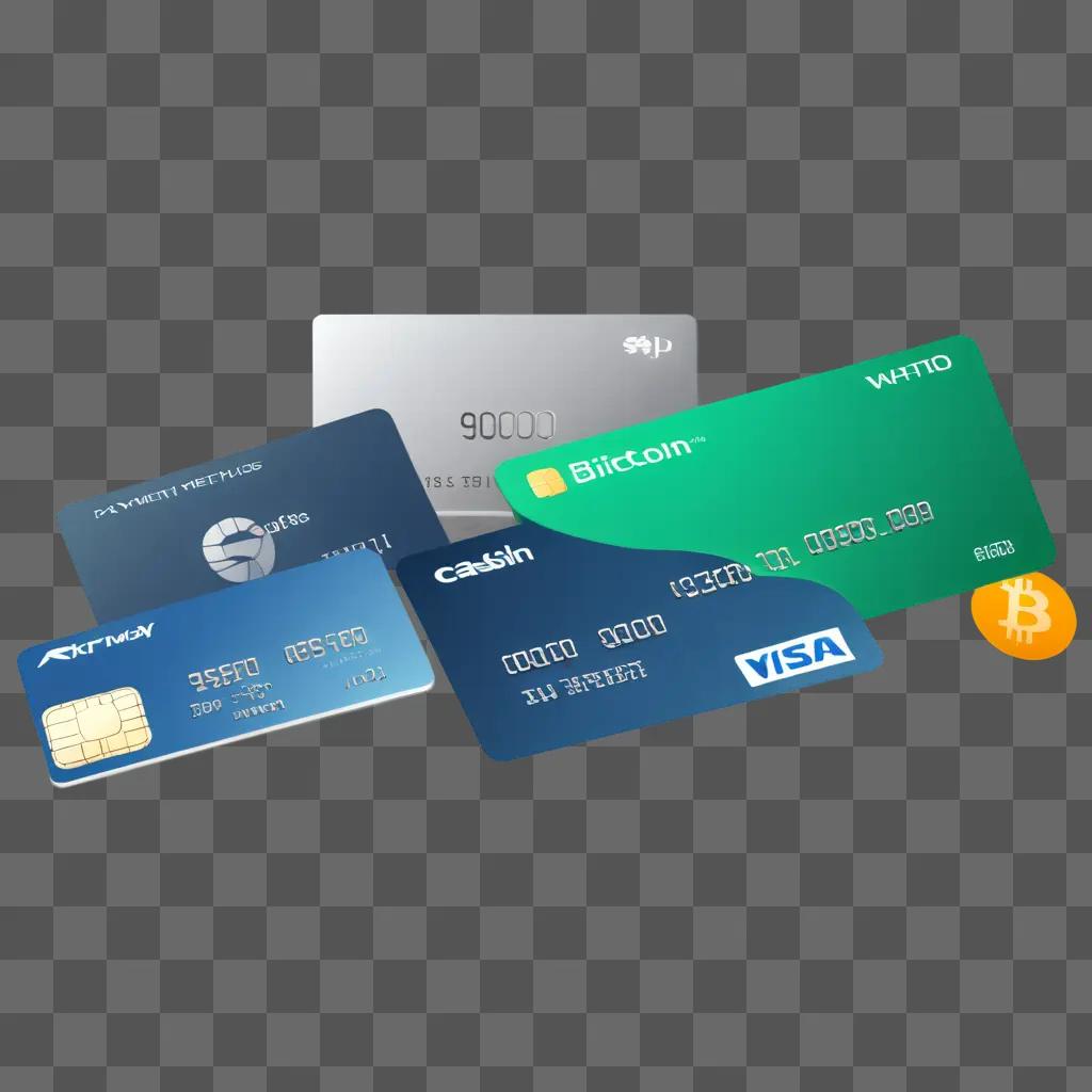 Various payment cards on a green background