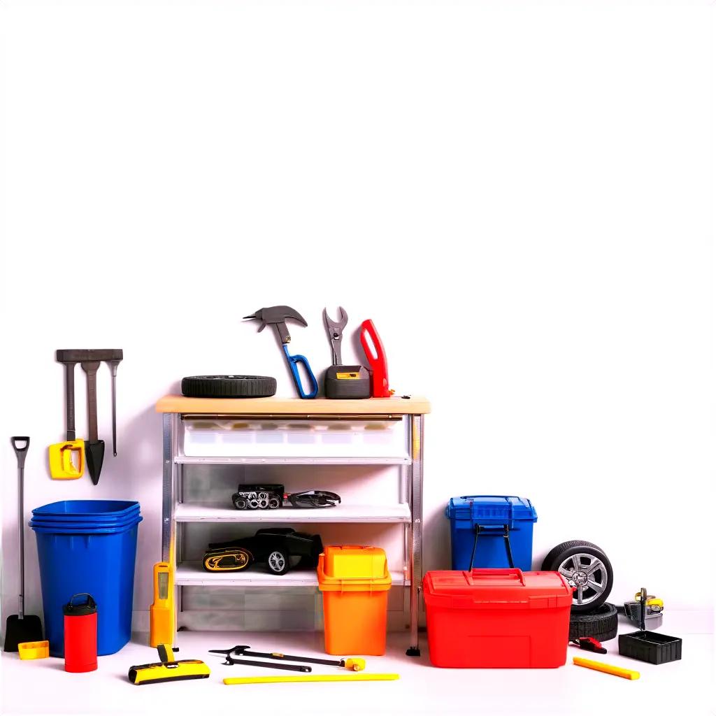 Various tools and supplies for a garage