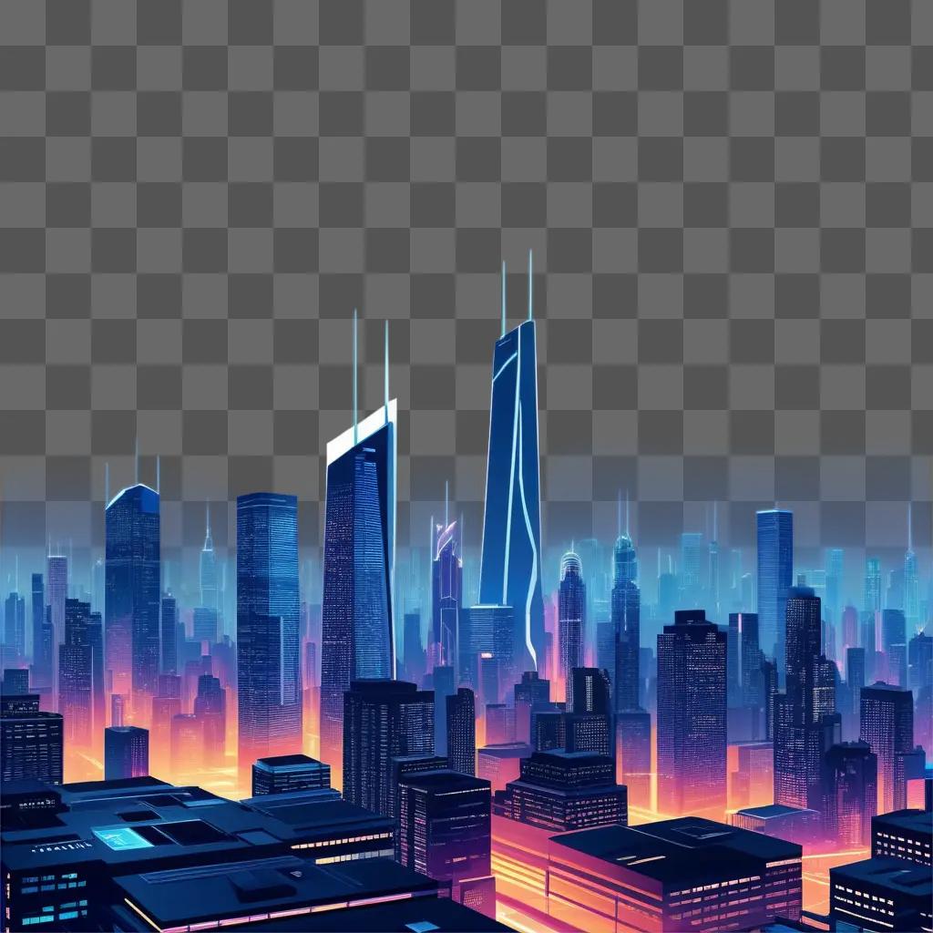 Vector graphics depict a vibrant cityscape at night