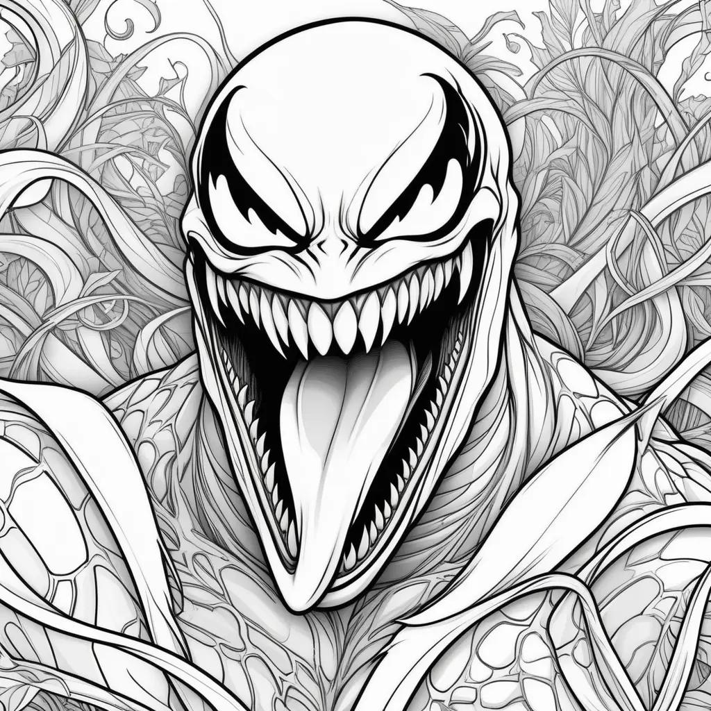 Venom coloring page, black and white, with mouth open