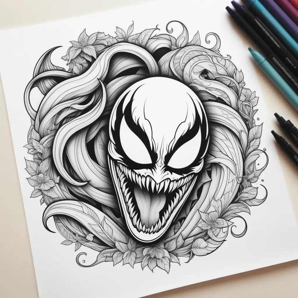 Venom coloring page with a skull and a mouth